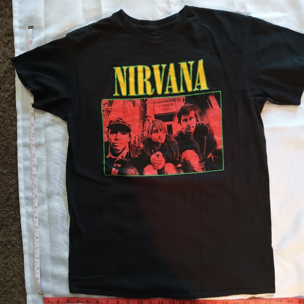 NIRVANA Black Cotton T Shirt Kurt Cobain Dave Grohl Krist Novoselic